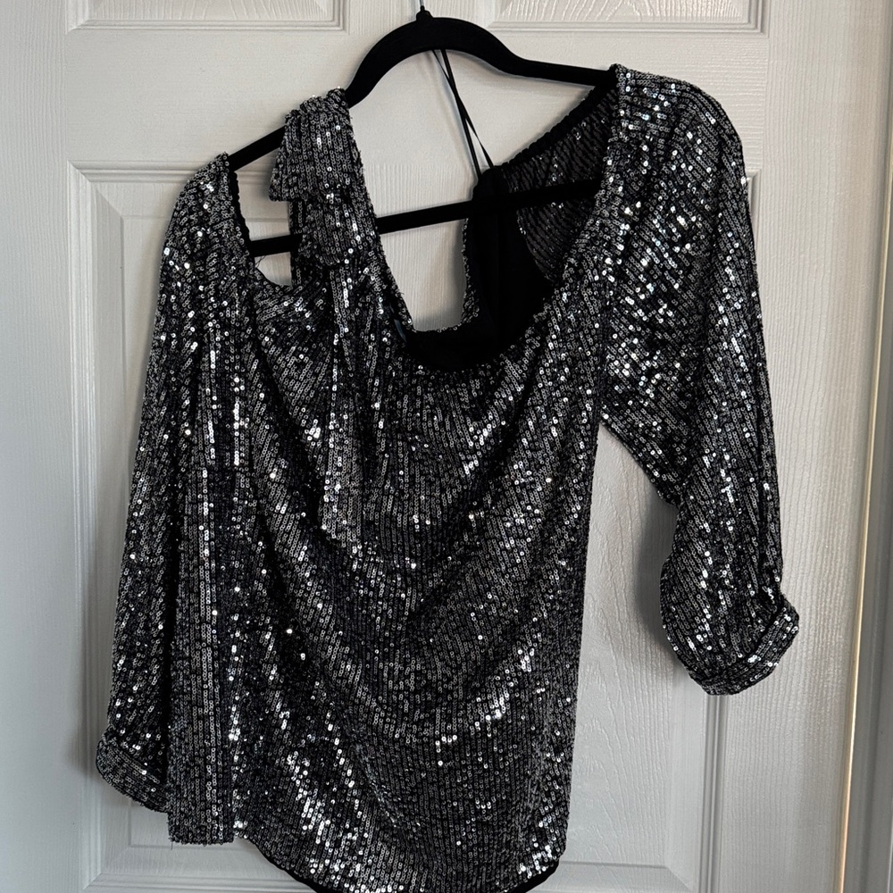 CeCe Silver Sequin Off-Shoulder Blouse